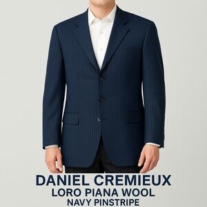 Daniel Cremieux Vintage Blazer Loro Piana Wool Navy Pinstripe Business 44R